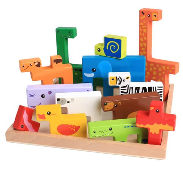 Jouets en bois pour bébés de haute qualité Blocs de construction 3D Blocs de construction animaux Blocs à empiler Bois de hêtre Cadeau de Noël créatif pour enfants Anniversaire – Image 5