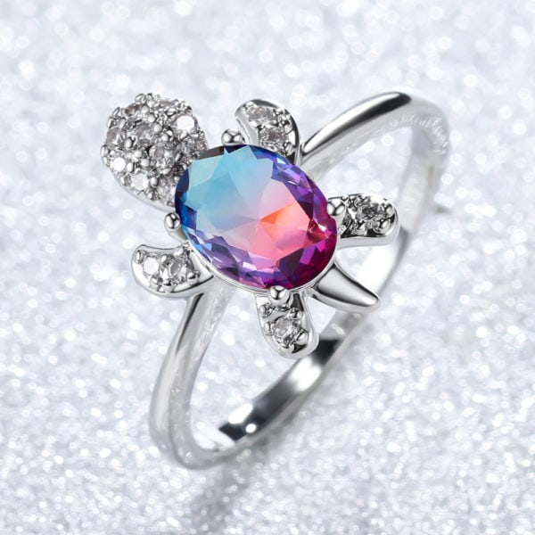 Bague Tortue en or blanc et diamant bleu – Image 5