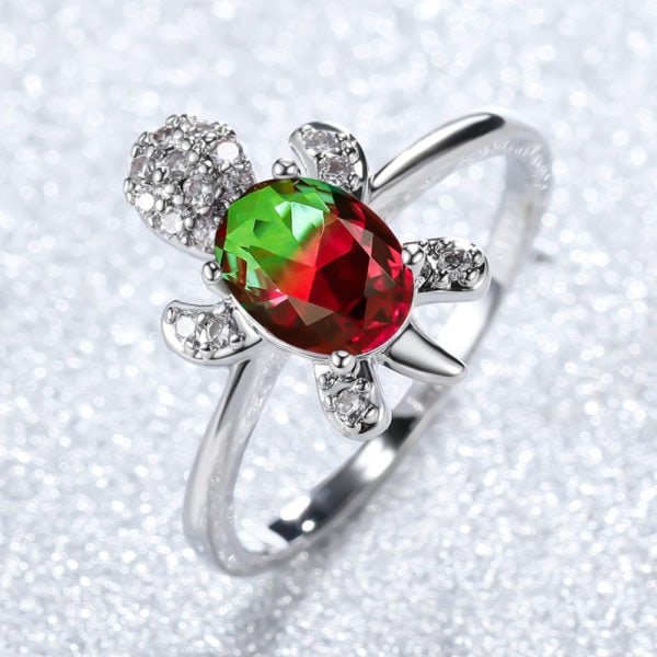 Bague Tortue en or blanc et diamant bleu – Image 4