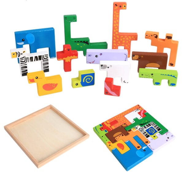 Jouets en bois pour bébés de haute qualité Blocs de construction 3D Blocs de construction animaux Blocs à empiler Bois de hêtre Cadeau de Noël créatif pour enfants Anniversaire – Image 2