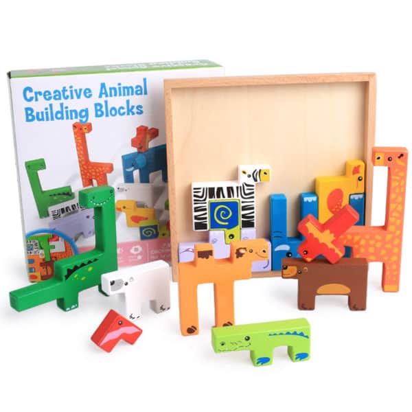 Jouets en bois pour bébés de haute qualité Blocs de construction 3D Blocs de construction animaux Blocs à empiler Bois de hêtre Cadeau de Noël créatif pour enfants Anniversaire