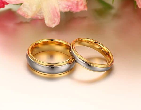 Bague en acier tungstène couple or