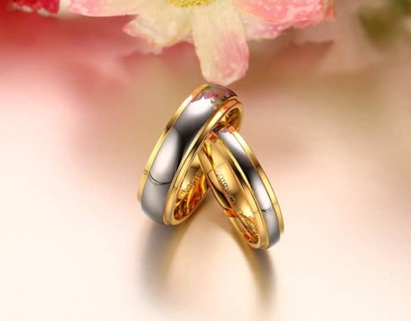 Bague en acier tungstène couple or – Image 3