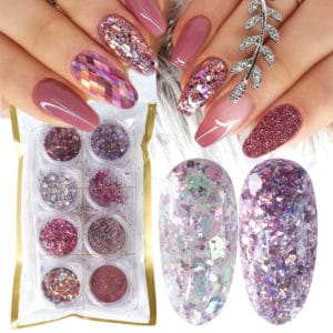 8 boîtes de paillettes en poudre pour ongles