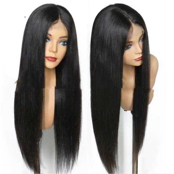 Perruque mi-longue à cheveux droits noirs