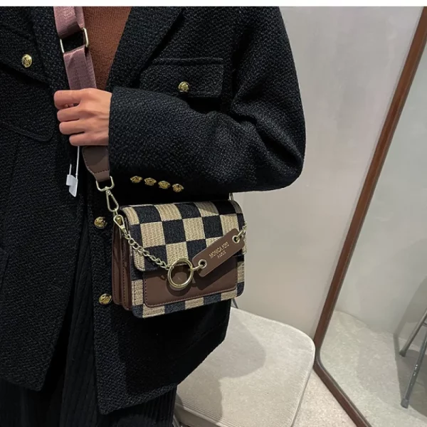 Mini sacs à bandoulière à rabat en tissu damier pour femmes, sac à main design de marque de luxe, sacs à main initiés simples – Image 3