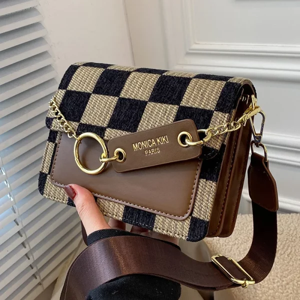 Mini sacs à bandoulière à rabat en tissu damier pour femmes, sac à main design de marque de luxe, sacs à main initiés simples